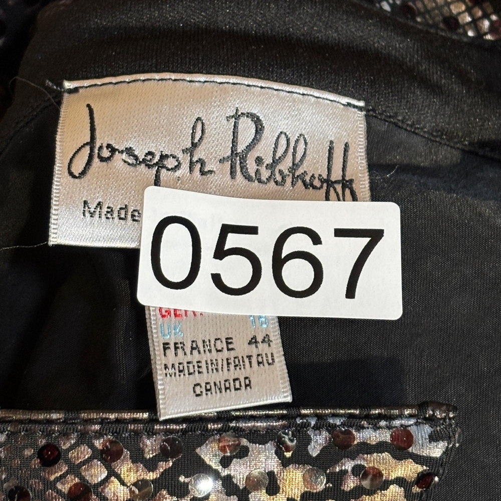 Vintage Joseph Ribkoff Blazer Jacket Women’s Size 14 Black Brown Sparkly Zip Up - Picture 12 of 12